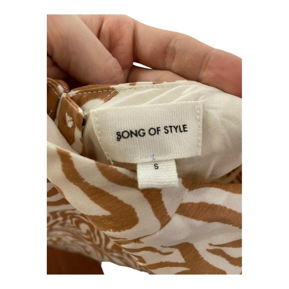 Song of Style Jude Zebra Print Halter Midi Dress Open Back Slit Tan Ivory Size S - Picture 5 of 12